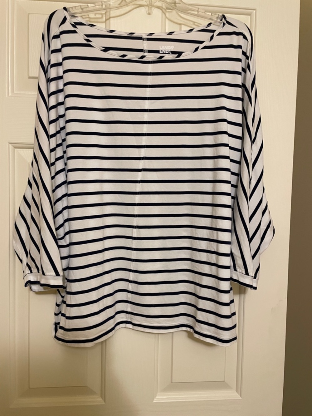 Lands' End White and Navy Striped Boatneck Tunic